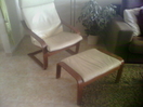 Cream Leather Easy Chair and Footstool